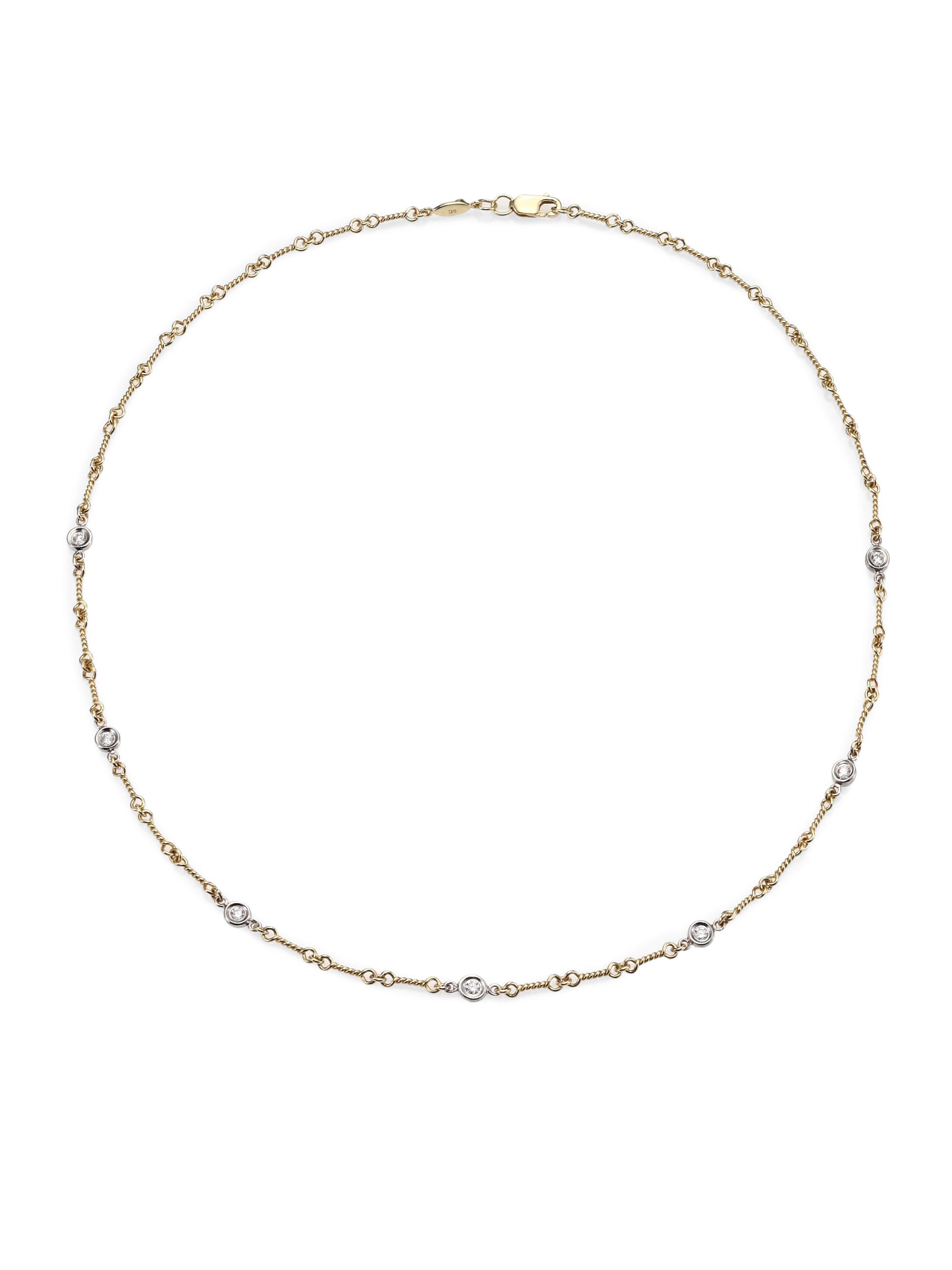 Roberto Coin Women's Diamond By The Inch 18K Two-Tone Gold & Diamond 7-Station Necklace/16" - Yellow White Gold