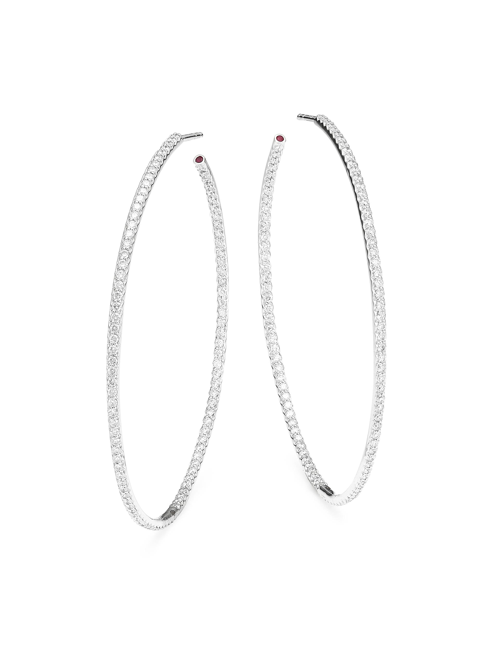 Roberto Coin Women's Perfect Diamond 18K White Gold & Micro-Pavé Inside-Out Extra-Large Hoop Earrings - White Gold