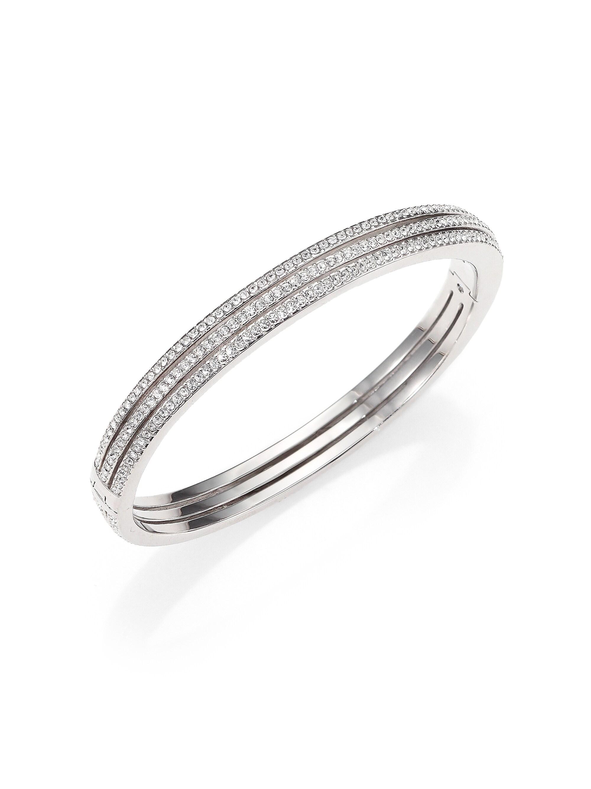 Adriana Orsini Pavé Cubic Zirconia Three-Row Silvertone Bangle Bracelet - Rhodium