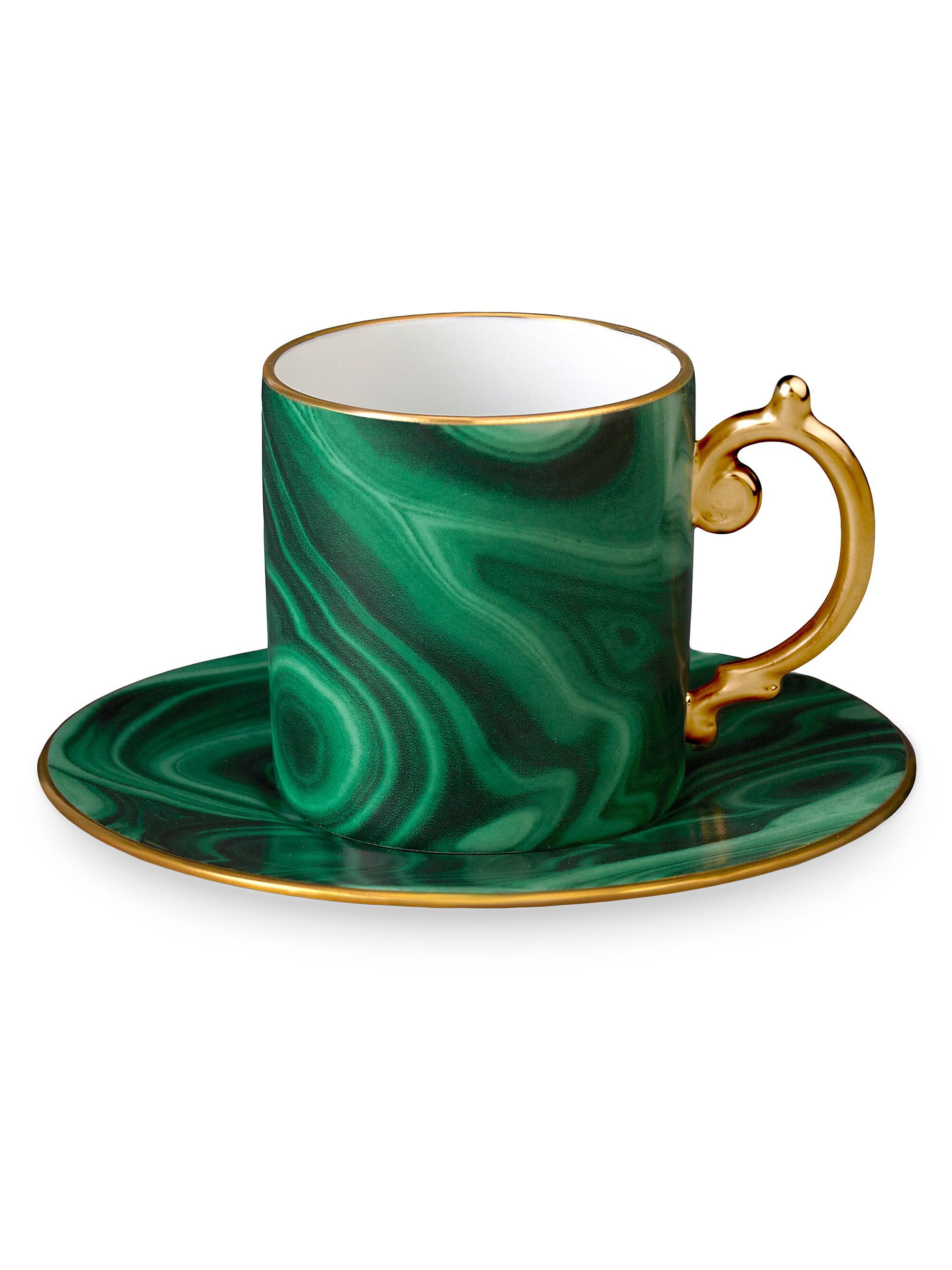 L'Objet Malachite-Effect Porcelain Espresso Cup & Saucer Set