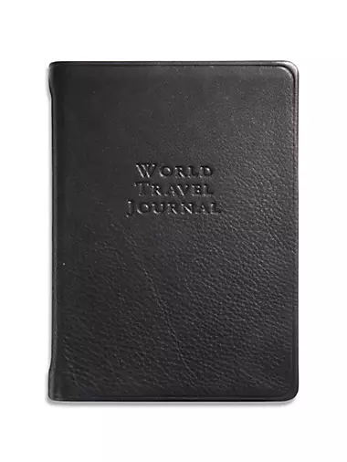World Travel Journal, Genuine Calfskin Leather, 6, Black