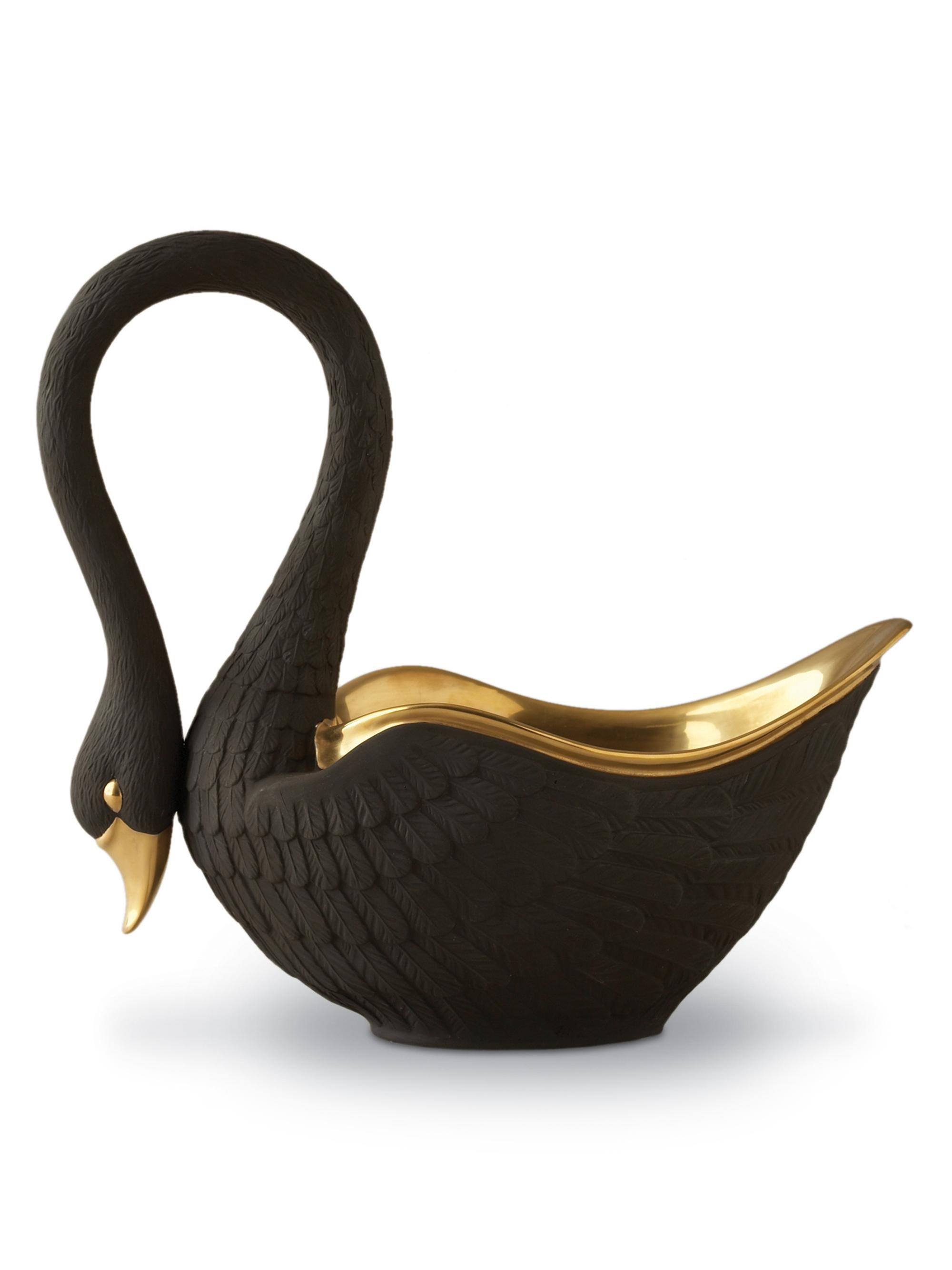 L'Objet White Porcelain Serving Bowl Swan - Black 7''