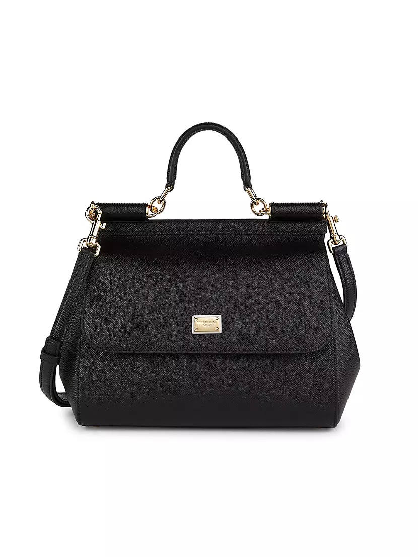 Dolce & Gabbana Medium Sicily Leather Top Handle Bag with Crystal Logo -  ShopStyle