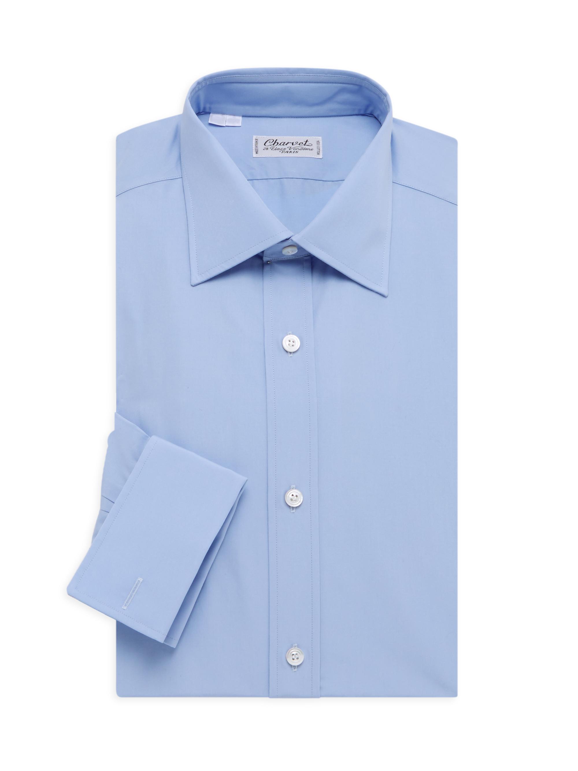 Charvet Men's Solid Poplin Dress Shirt - Light Blue