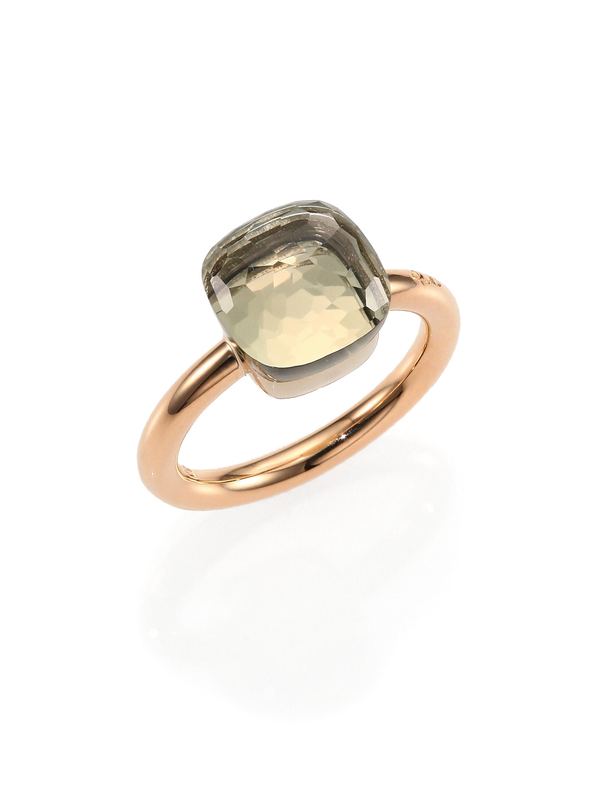 Pomellato Women's Nudo 18K Rose Gold & Prasiolite Petite Square Ring - Green