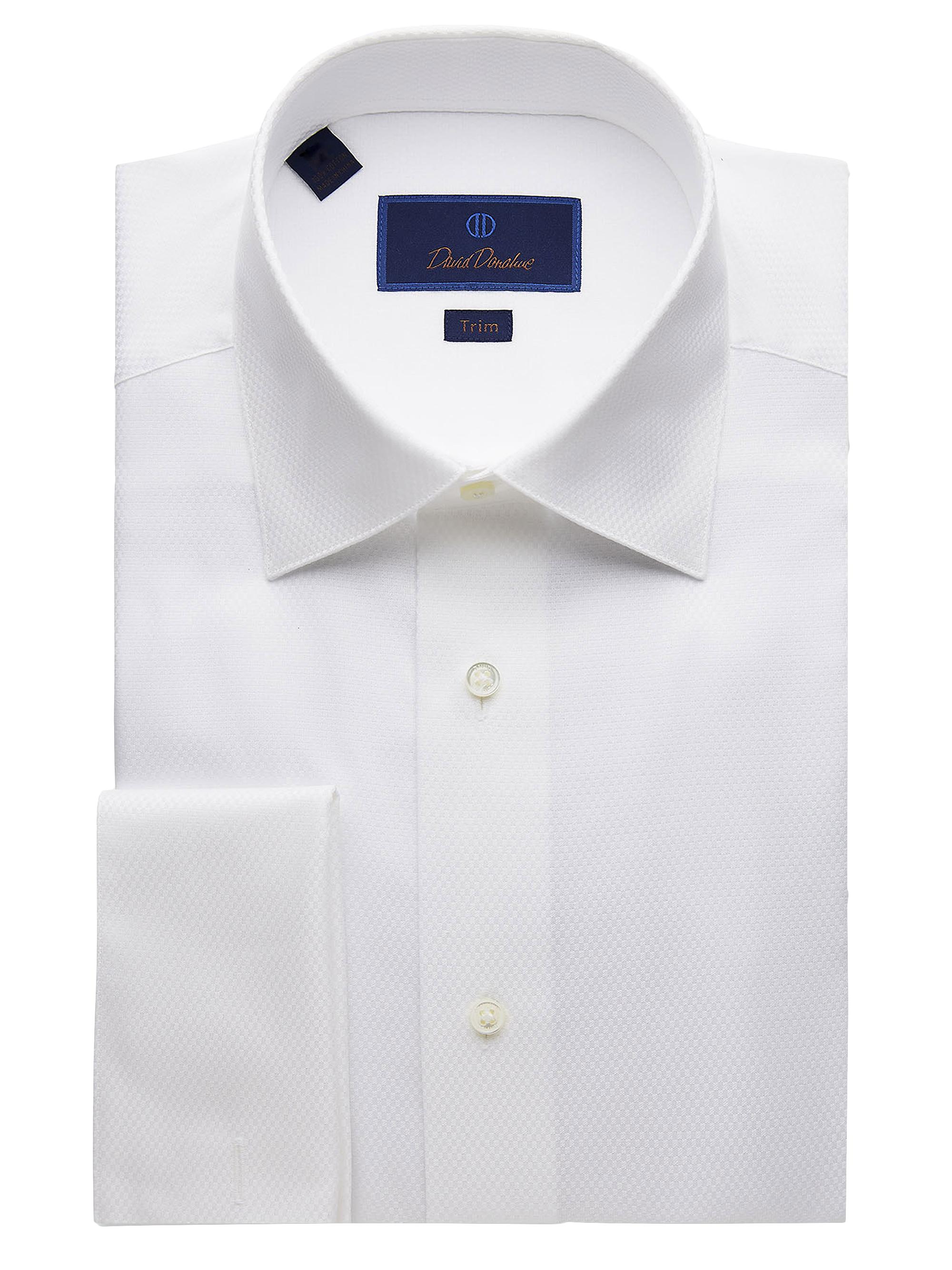 David Donahue Men's Trim-Fit Dobby Weave Formal Shirt - White