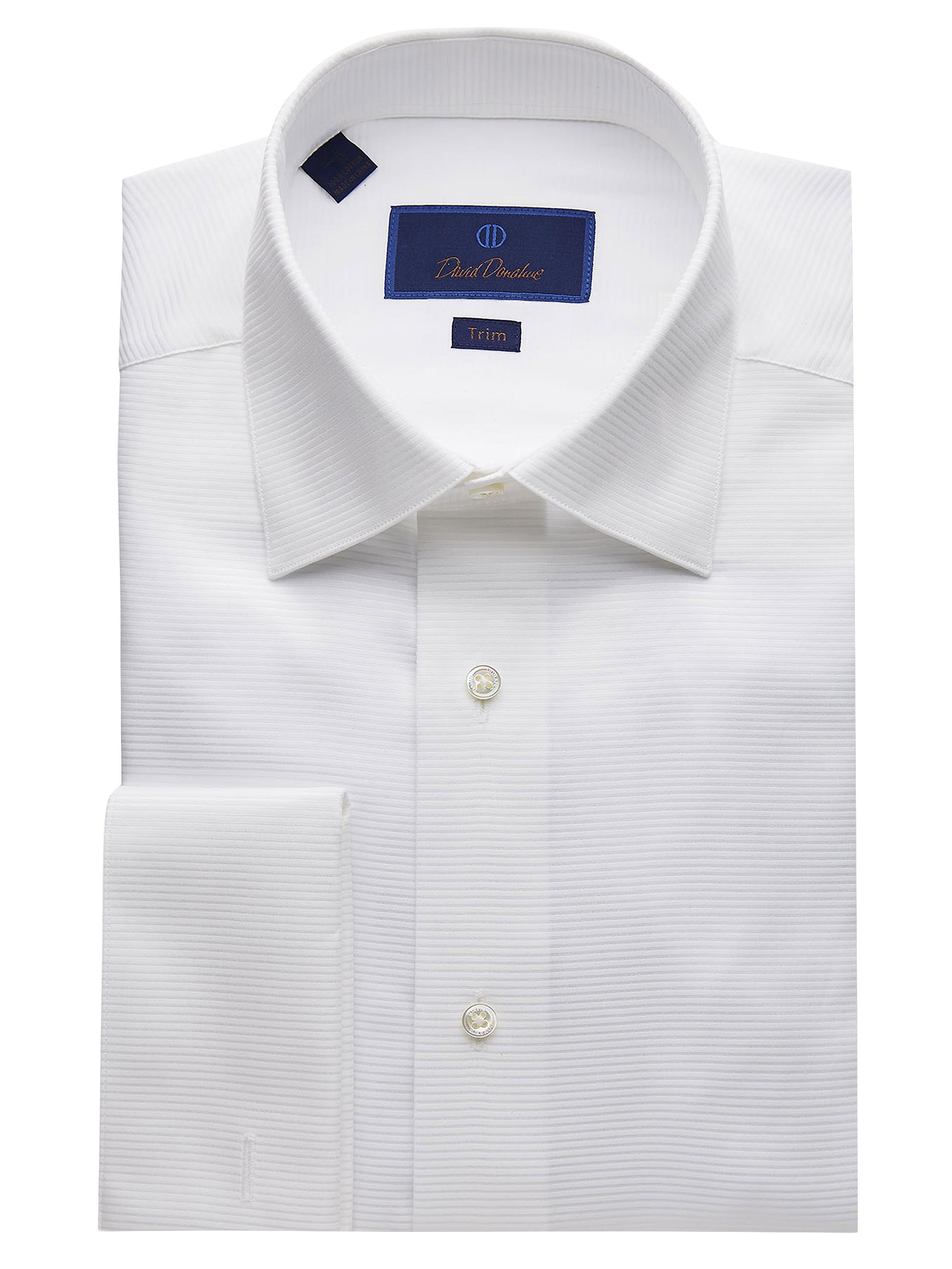 David Donahue Men's Trim-Fit Horizontal Rib Formal Shirt - White