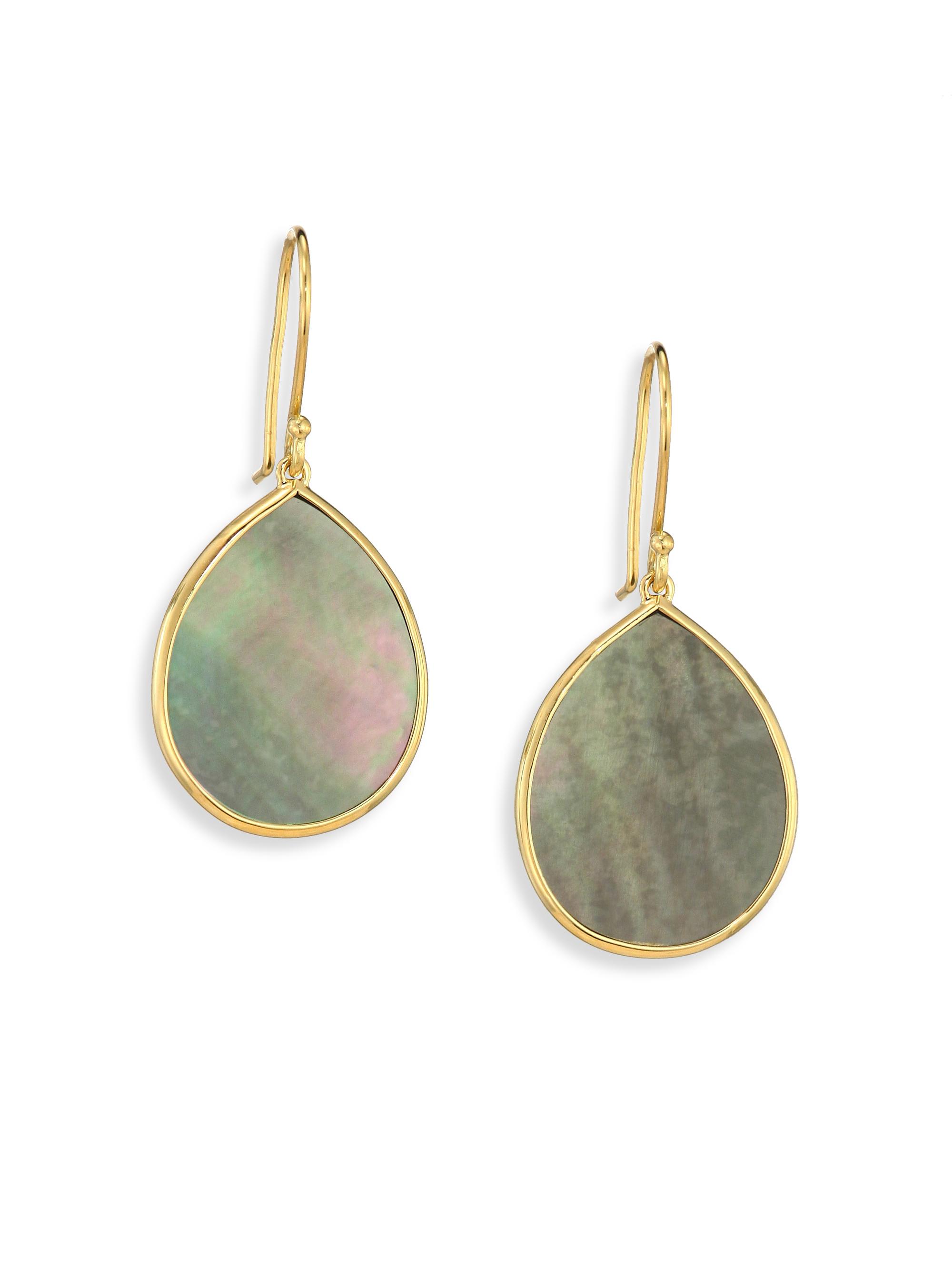 Ippolita Women's Polished Rock Candy Black Shell & 18K Yellow Gold Mini Teardrop Earrings - Gold