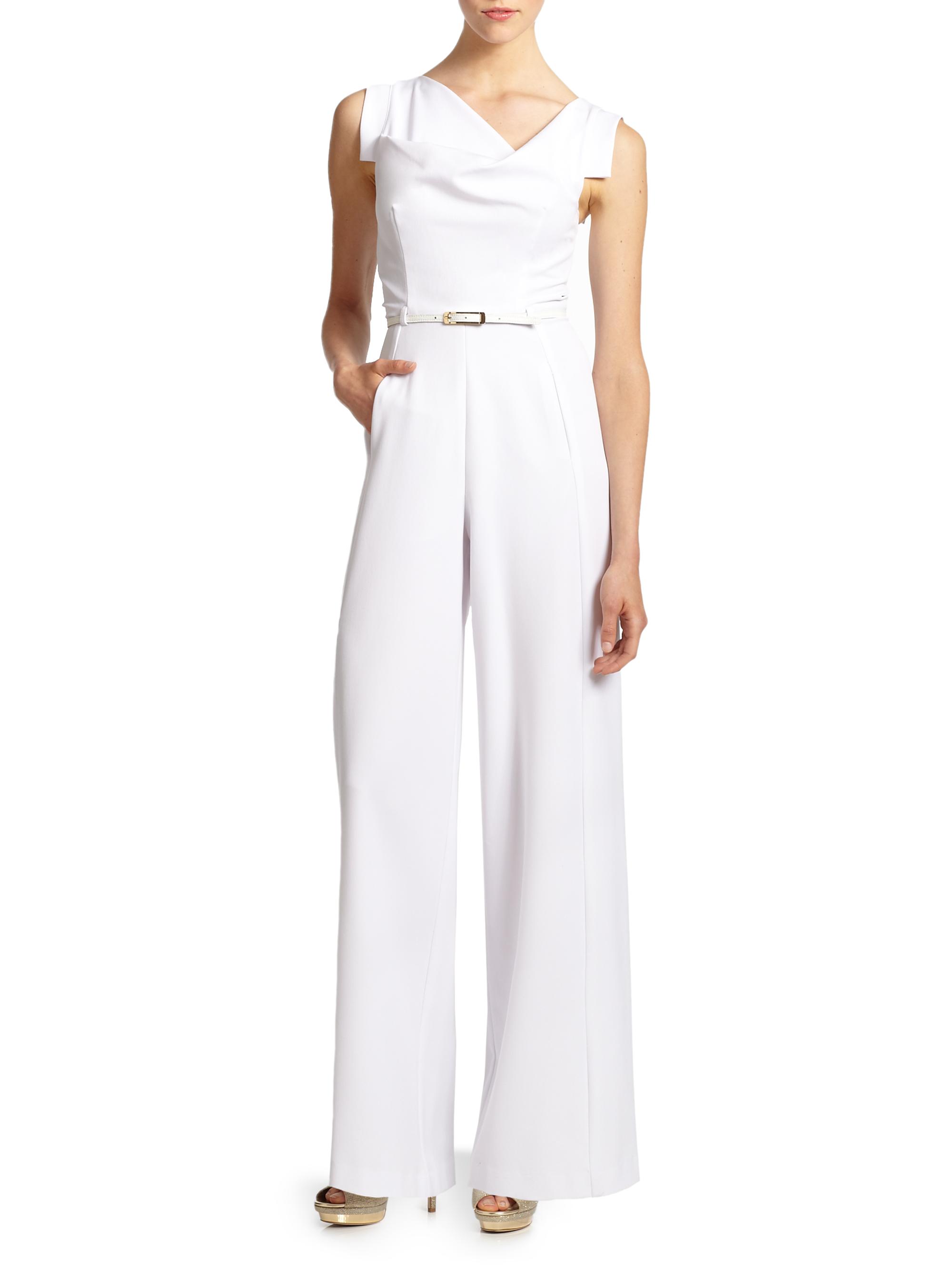 Black Halo Women's Jackie Asymmetric Belted Jumpsuit - White | Thumbnail 6