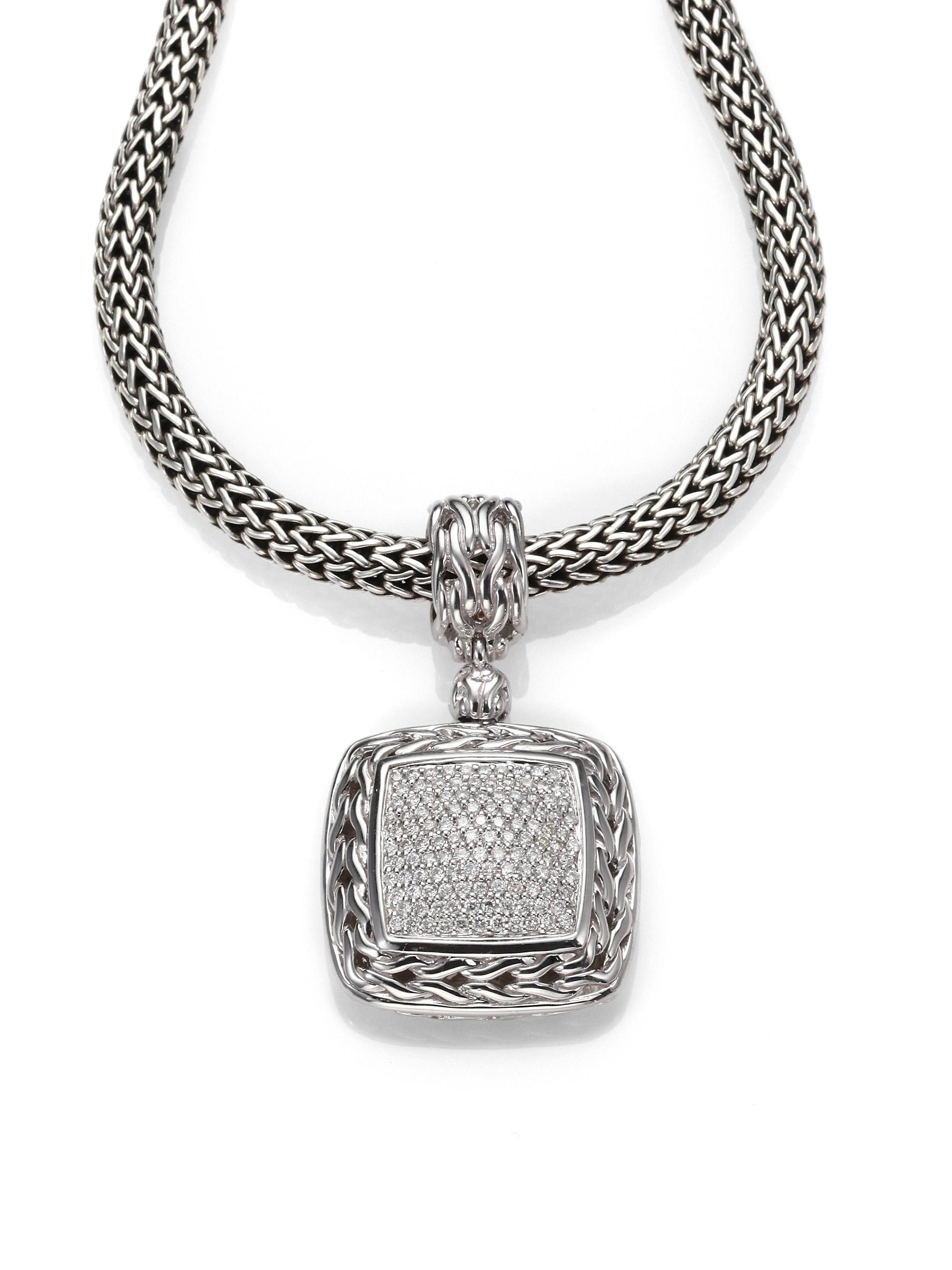 John Hardy Women's Classic Chain Diamond & Sterling Silver  Square Pendant - Silver