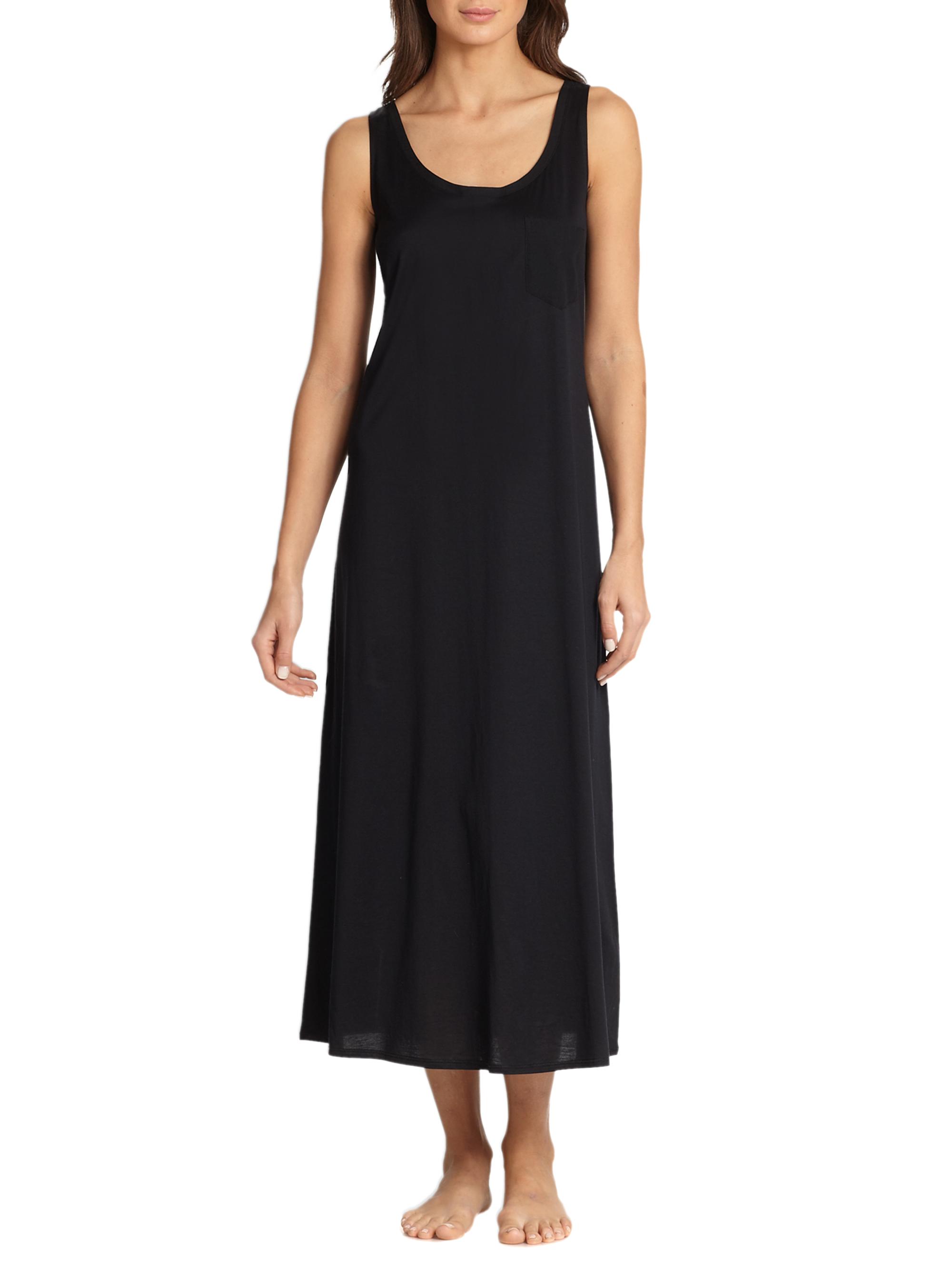 Hanro Women's Cotton Deluxe Long Tank Gown - Black