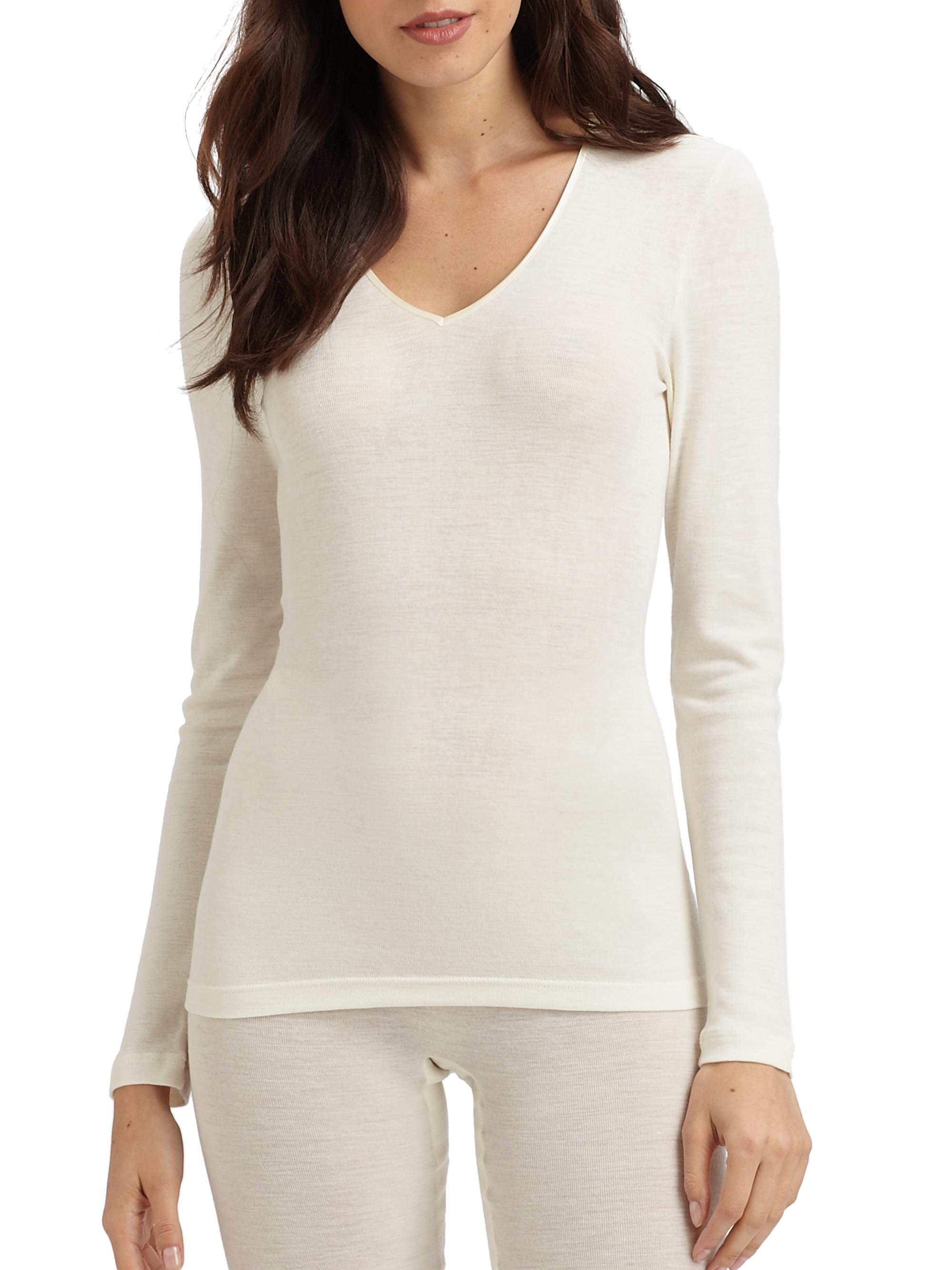 Hanro Women's Woolen Silk Long-Sleeve Shirt - White | Thumbnail 6