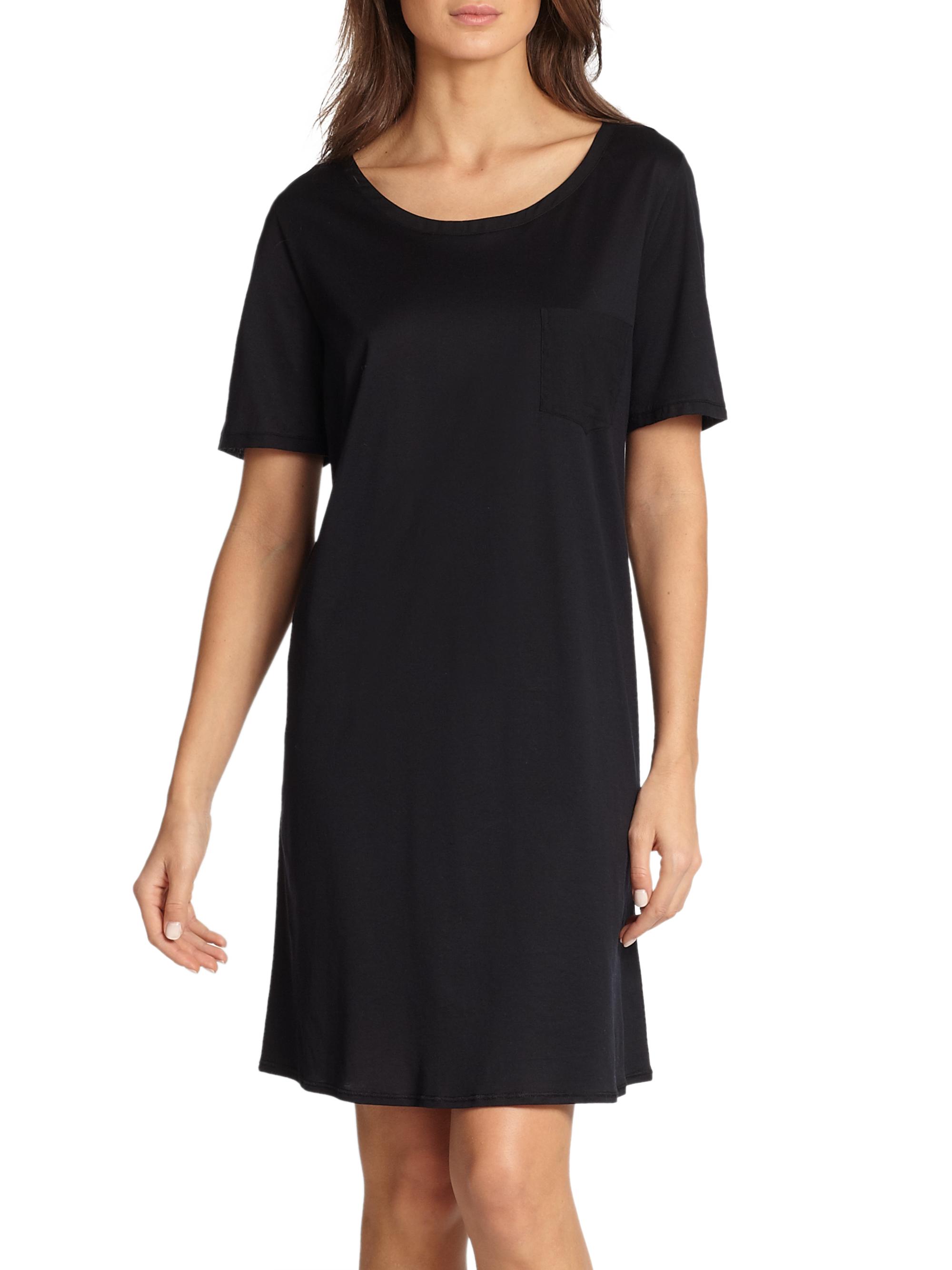 Hanro Women's Cotton Deluxe Short-Sleeve Gown - Black