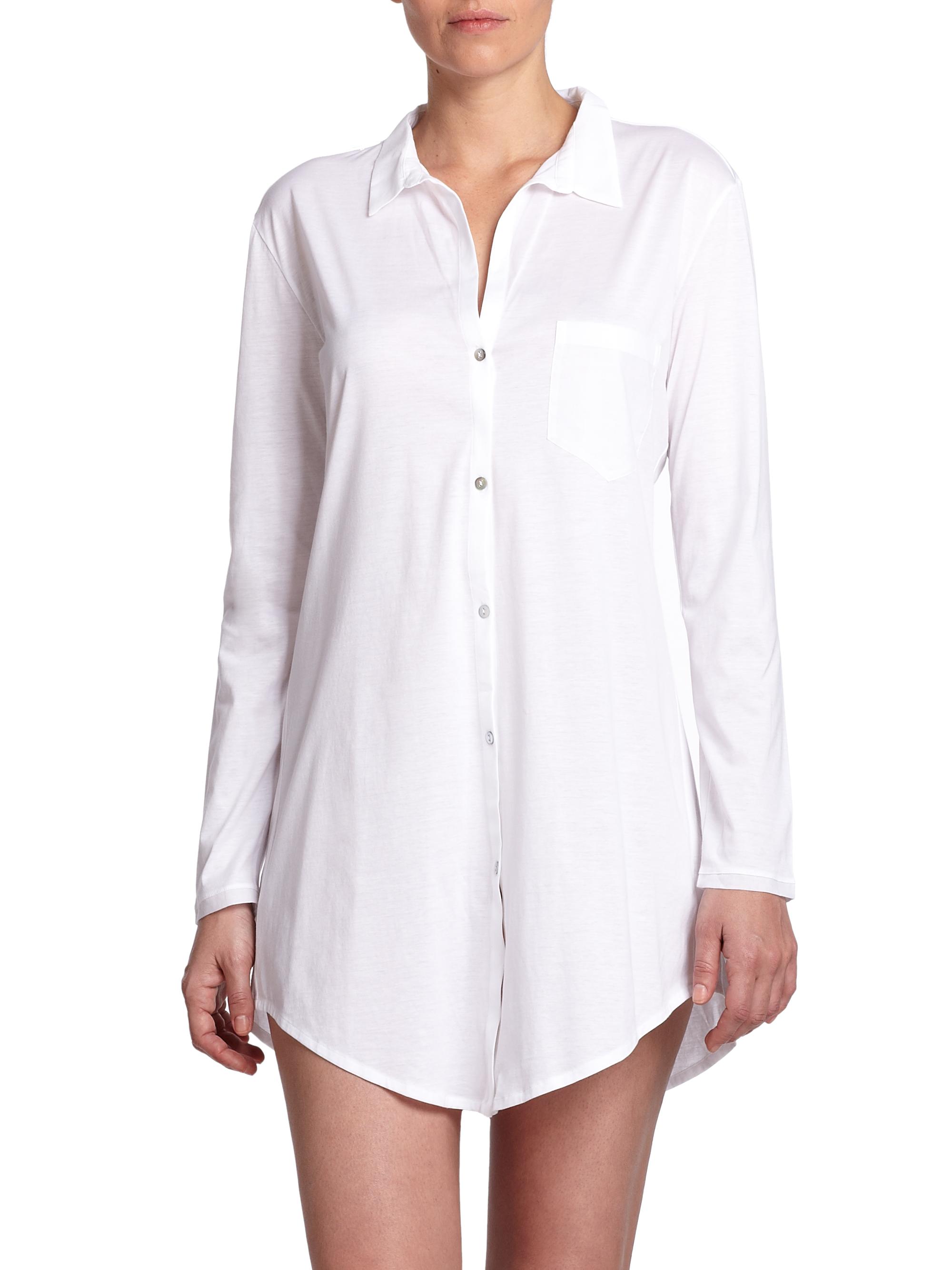 Hanro Women's Cotton Deluxe Boyfriend Sleepshirt - White