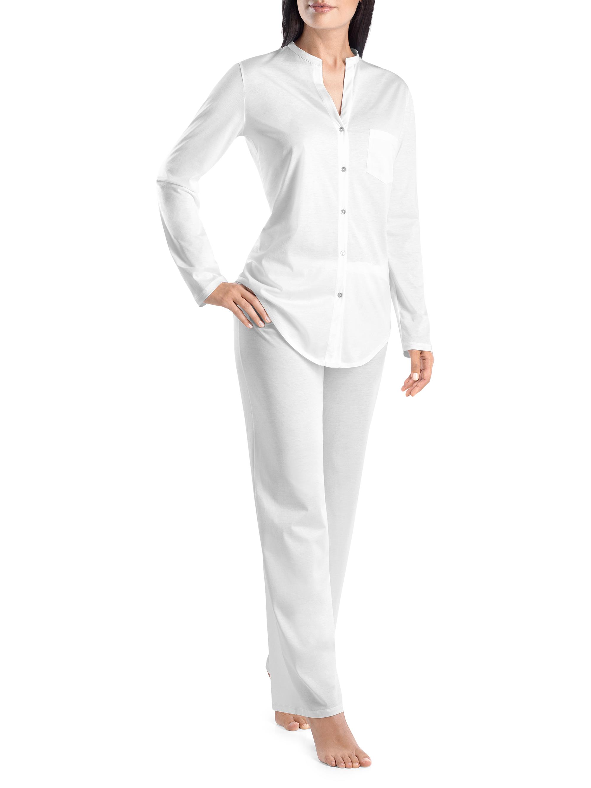 Hanro Women's Deluxe Button-Front Cotton Long-Sleeve Pajamas - White