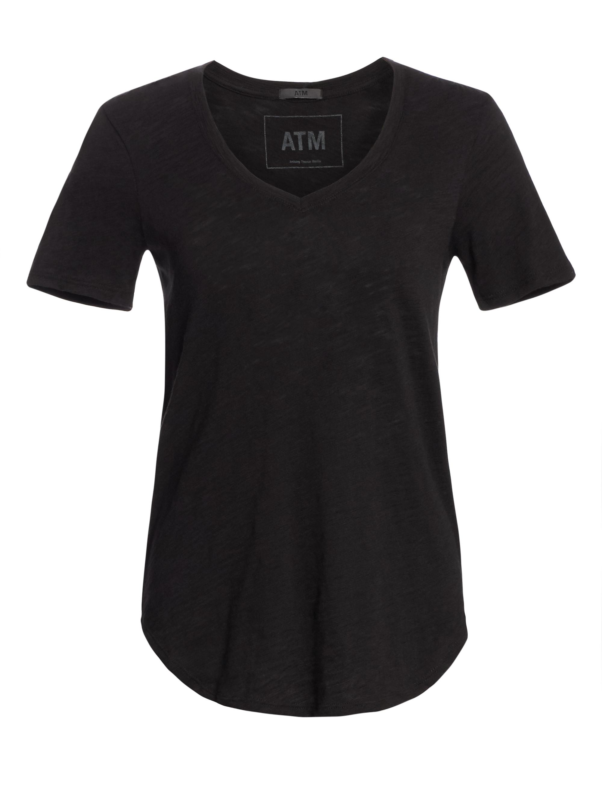 ATM Anthony Thomas Melillo Women's Cotton Slub V-Neck Tee - Black