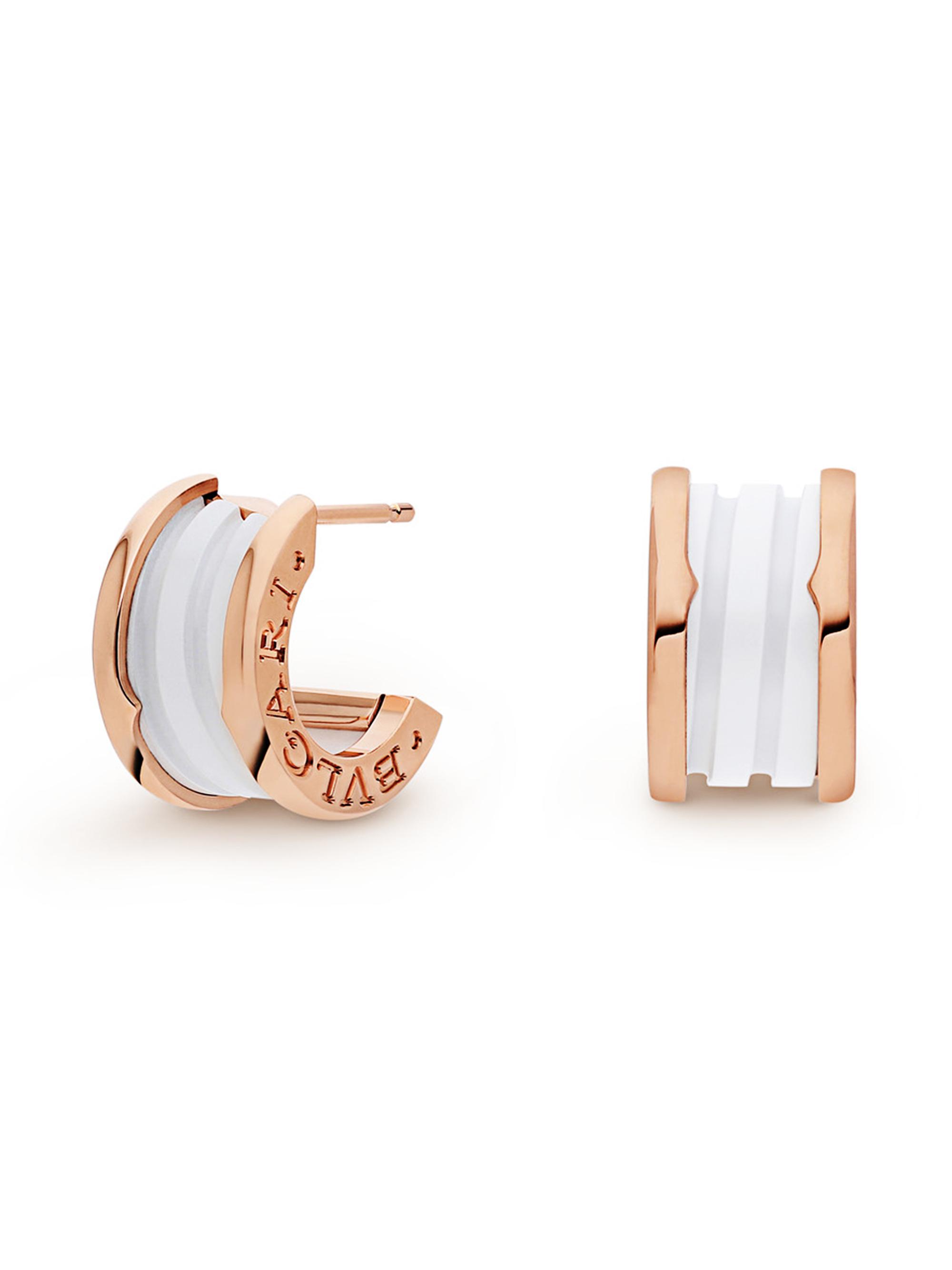 BVLGARI Women's B. zero1 18K Rose Gold & White Ceramic Hoop Earrings - Rose Gold