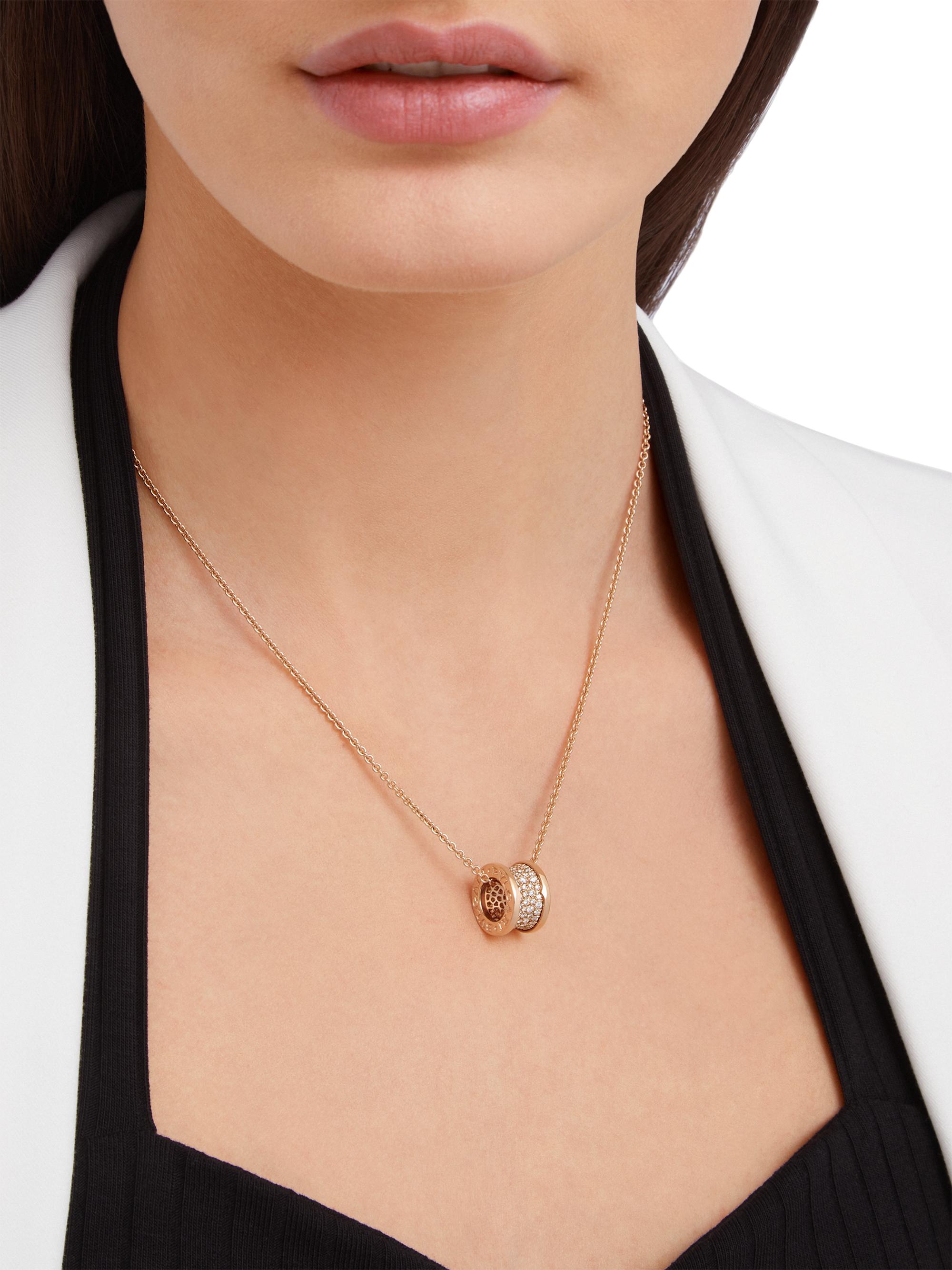 BVLGARI ローズゴールド ネックレス BVLGARI B.Zero1 18K Rose Gold & Diamond Pavé Pendant Necklace