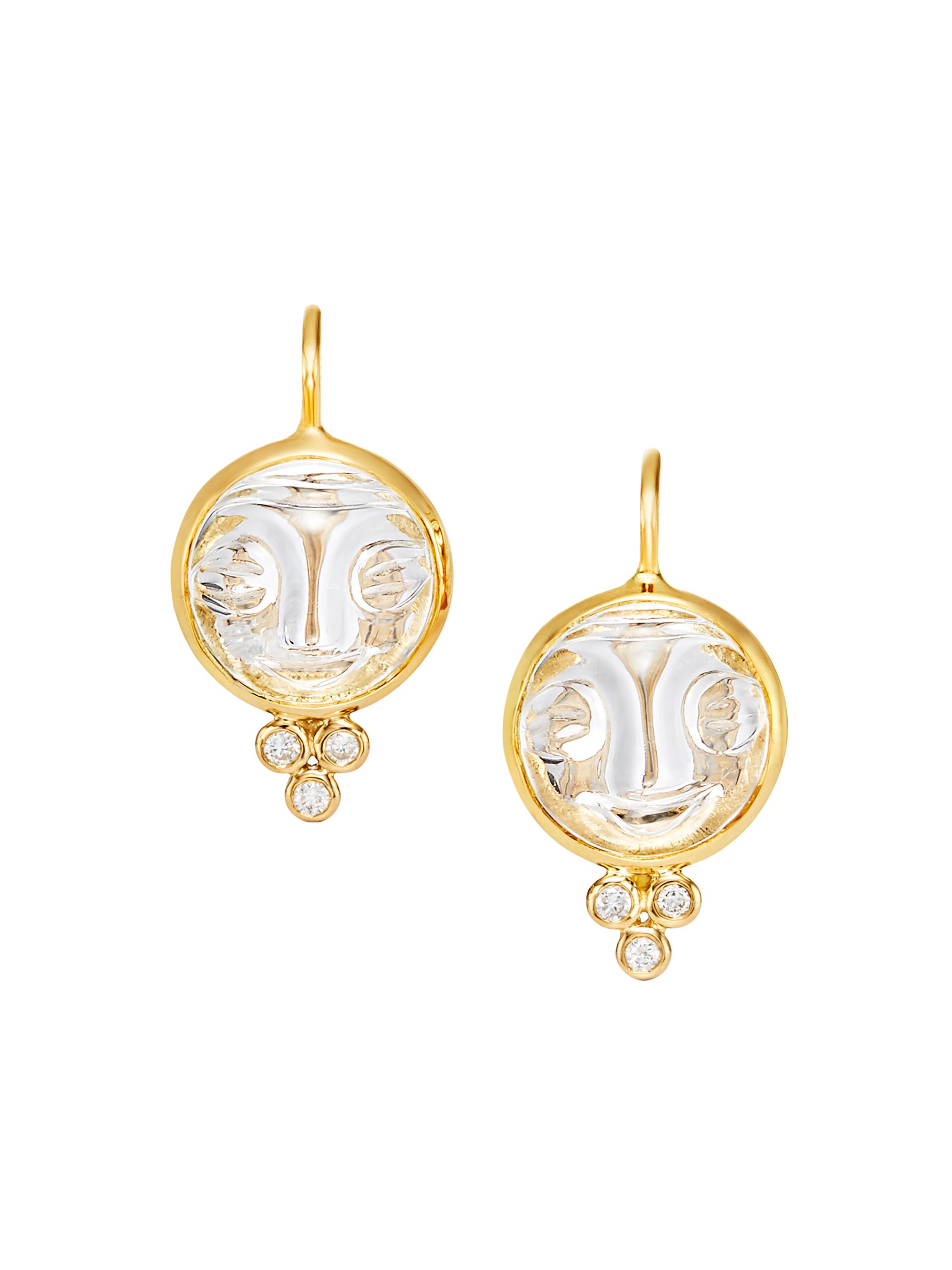 Temple St. Clair Women's Celestial Rock Crystal, Diamond & 18K Yellow Gold  Moonface Earrings - Yellow Gold