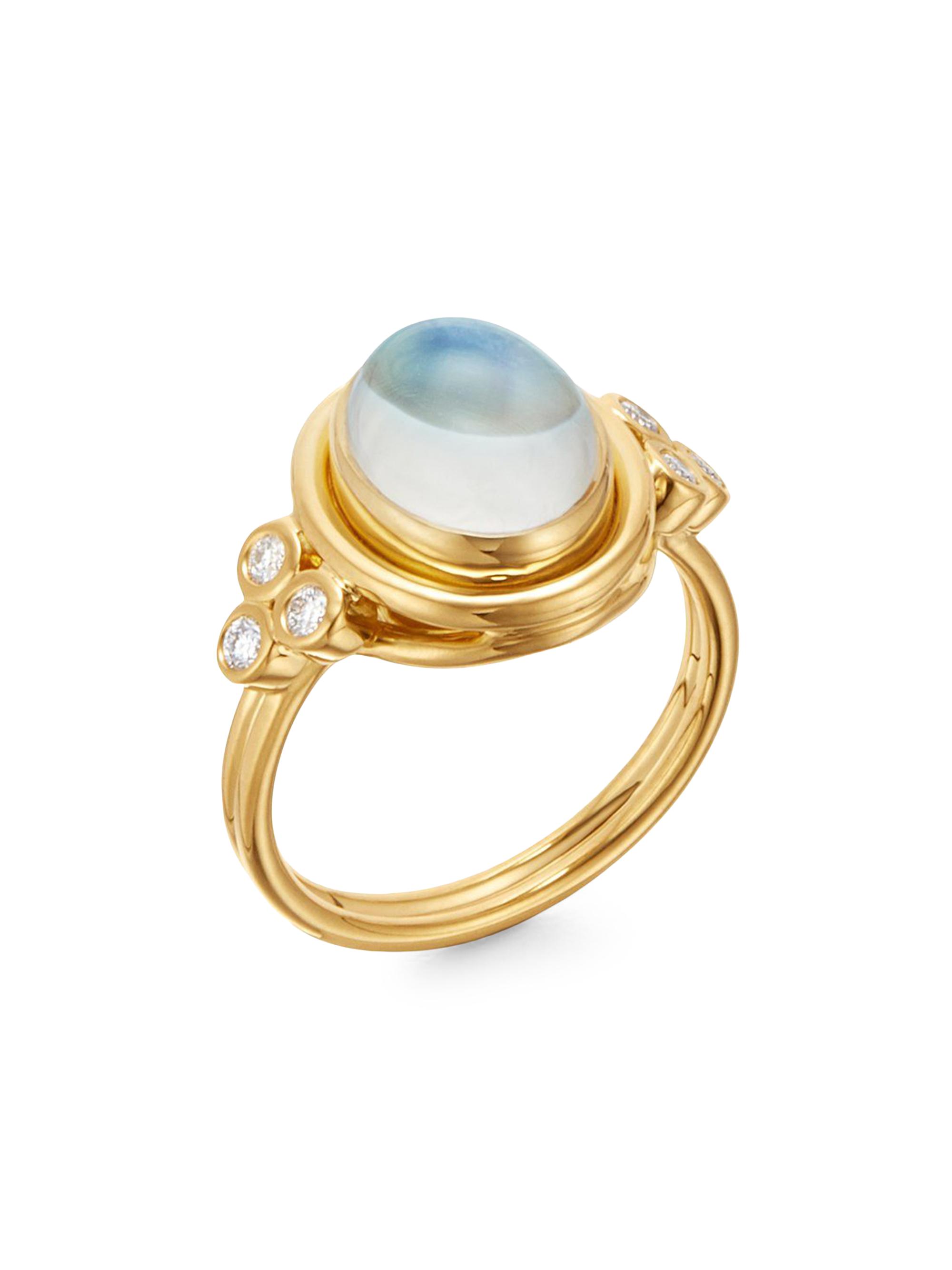 Temple St. Clair Women's Classic Oval Diamond, Royal Blue Moonstone & 18K Yellow Gold Ring - Yellow Gold