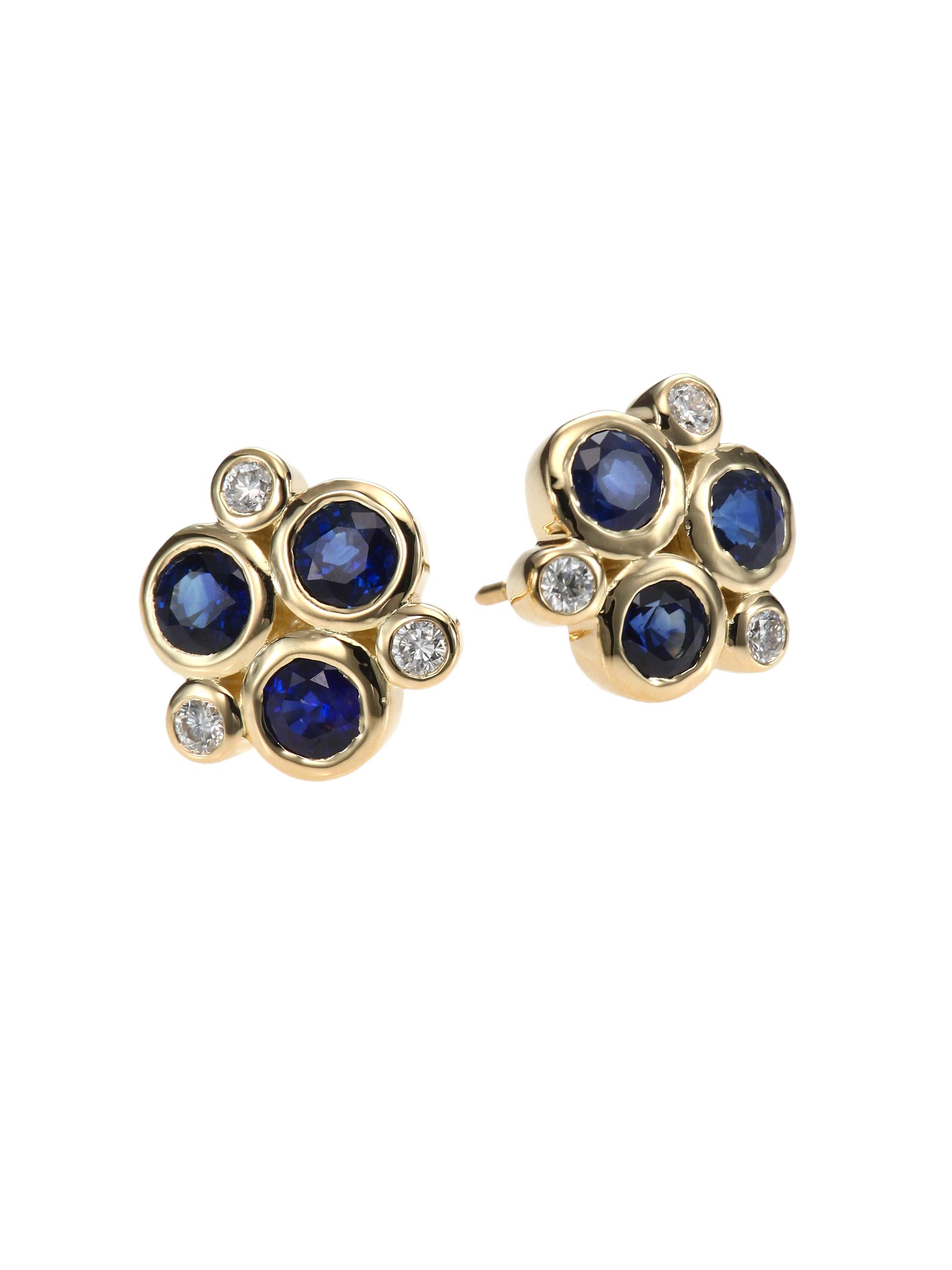 Temple St. Clair Women's Classic Color Sapphire, Diamond & 18K Yellow Gold Trio Earrings - Blue Sapphire