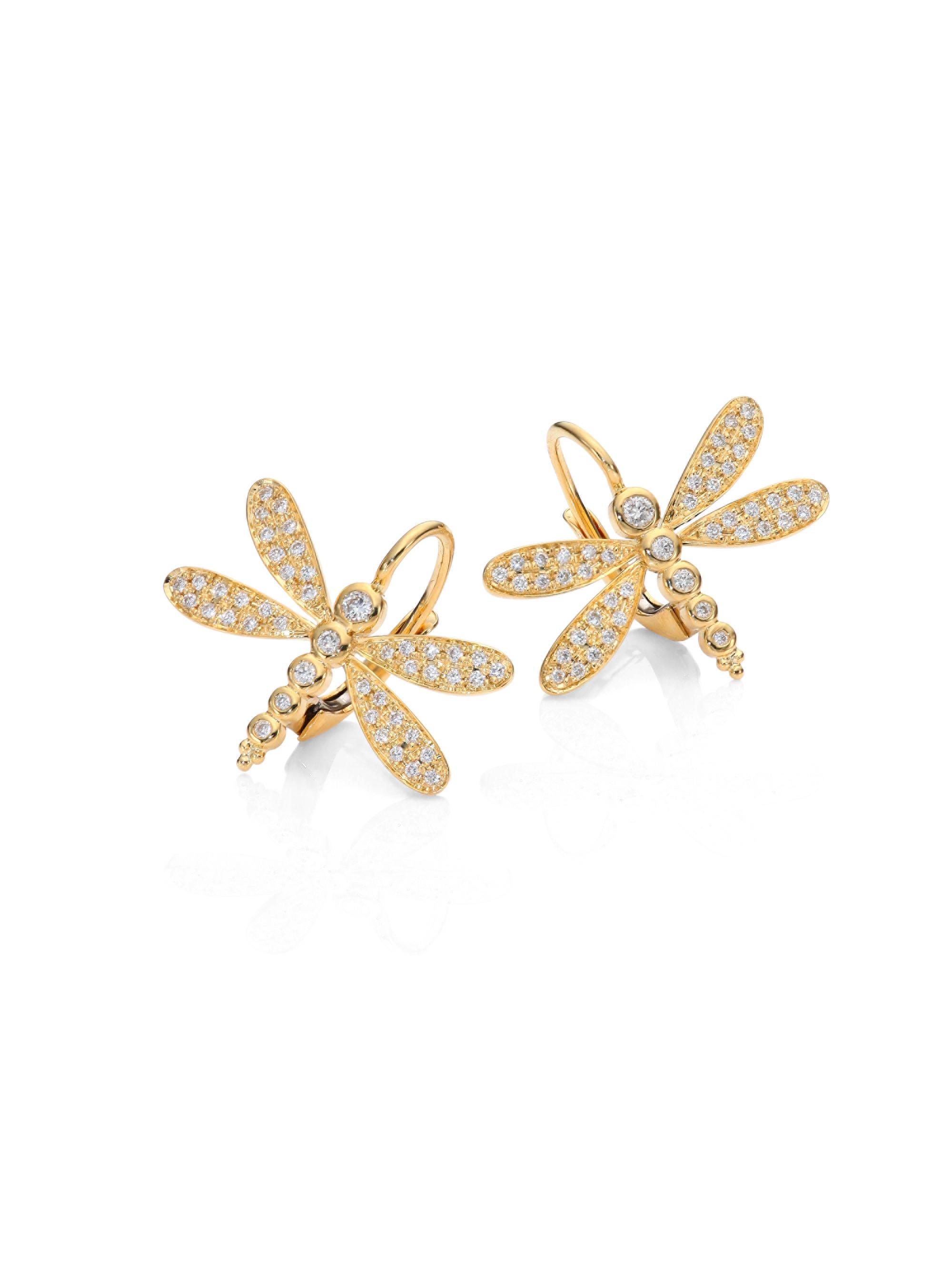 Temple St. Clair Women's Florence86 Dragonfly Pavé Diamond & 18K Yellow Gold Earrings - Gold