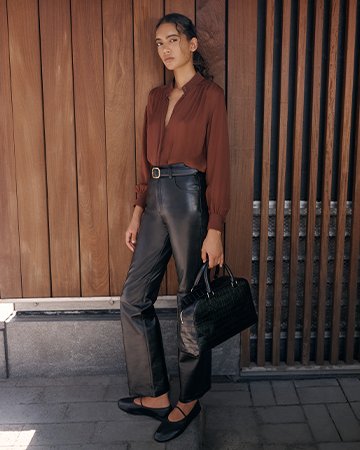 leather suit dress Faux Leather Belted Dress Mahogany / M