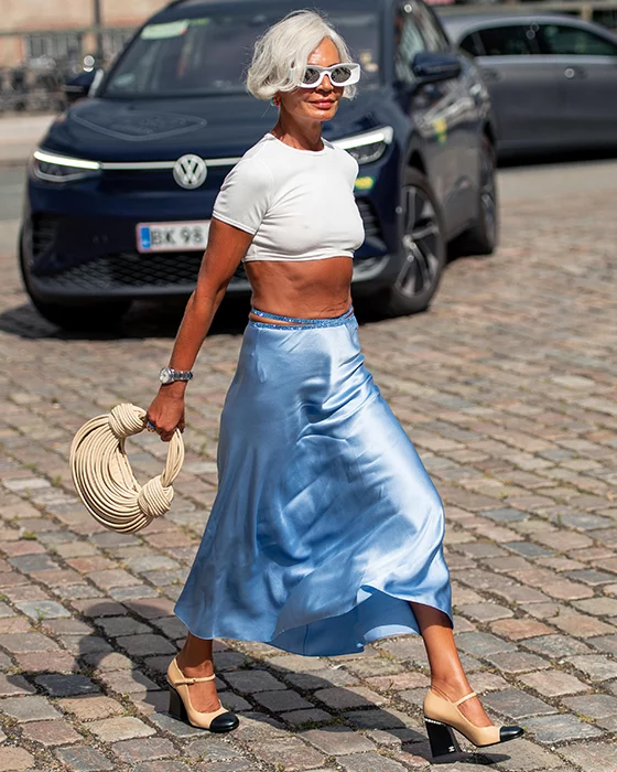 Blue midi skirt outfit clearance